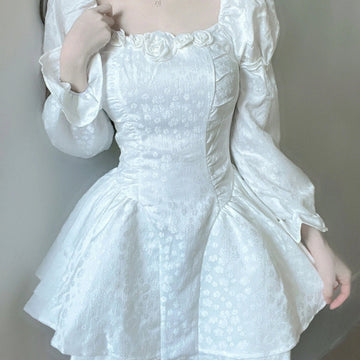 Gown Square Neckline White Lace Holiday Dress Birthday Dresses Birthday Outfits SD1241
